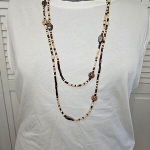Brown Tan Cream Neutral Color 70 inch necklace different shapes & size bead NEW